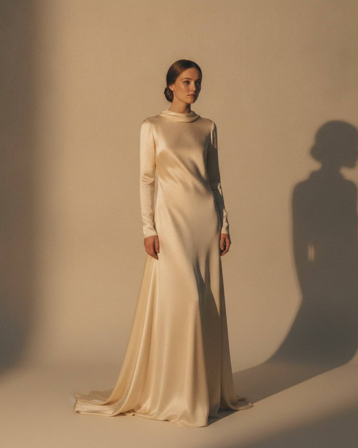 The Eclipse House — Autumn campaign, an ivory silk gown in soft light