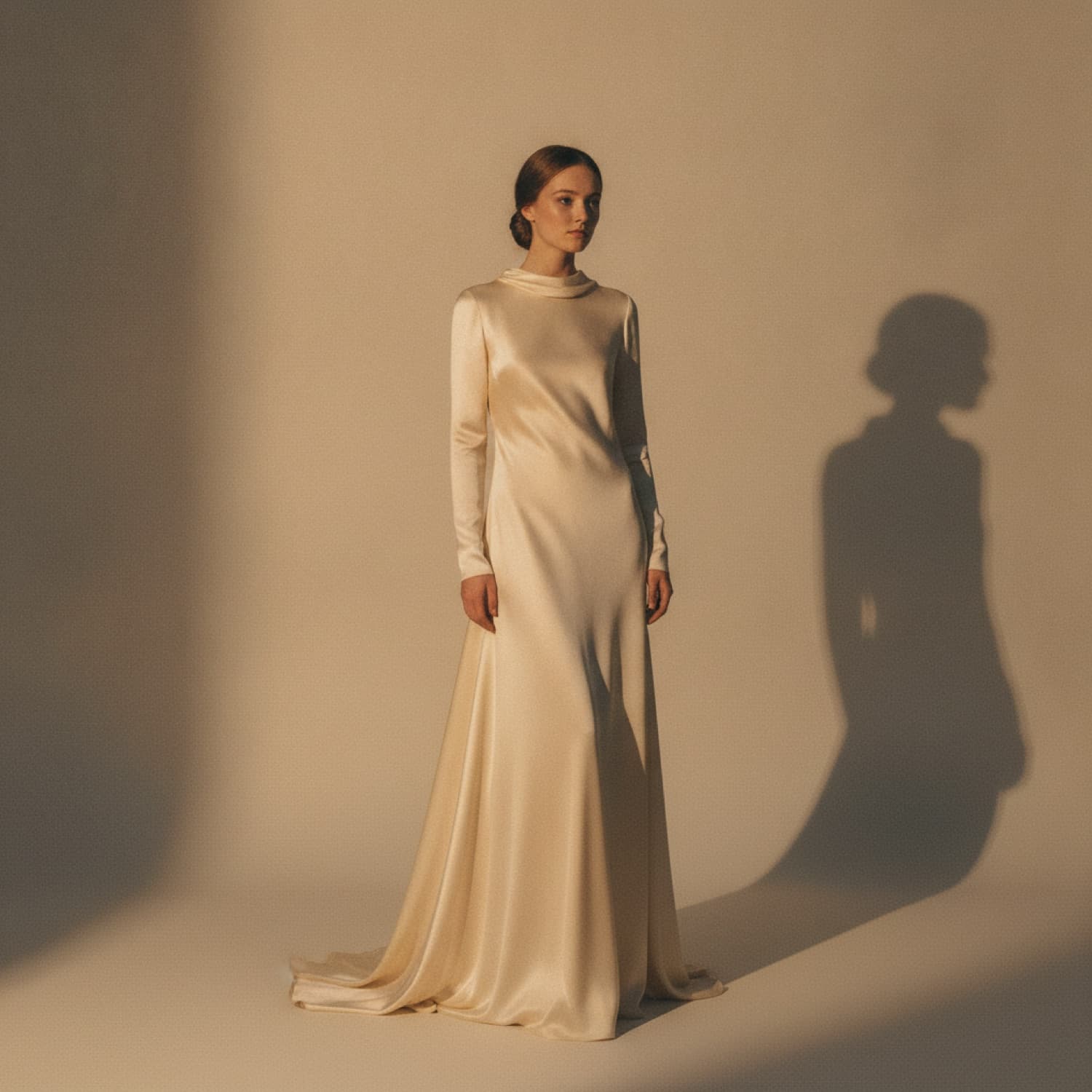 The Eclipse House — Autumn campaign, an ivory silk gown in soft light